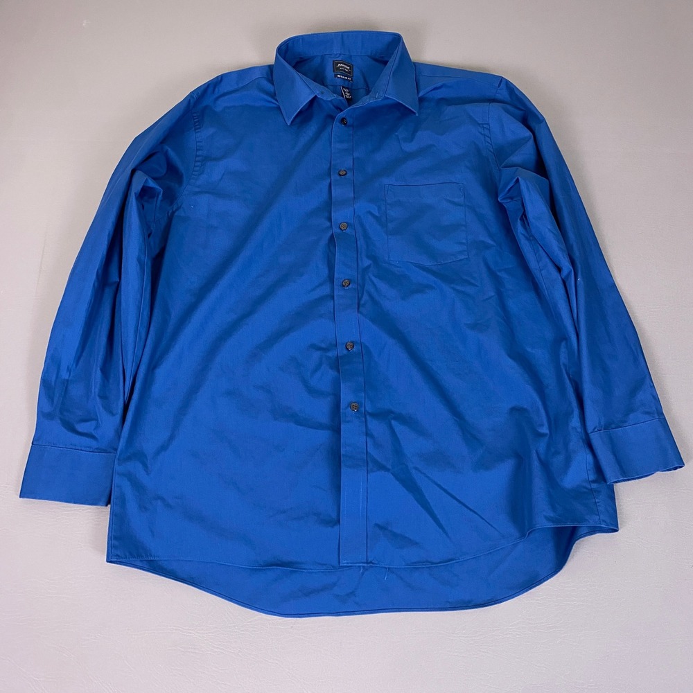 Arrow Dress Shirt Men XL 17-17.5 34/35 Blue Regular Fit Wrinkle Free Long Sleeve